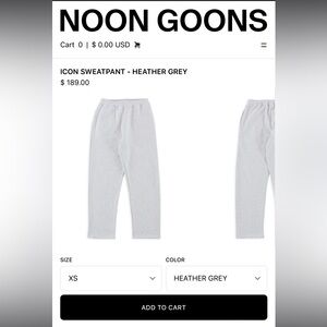 NOON GOONS — Iconic Sweatpant - Heather Grey | NWOT (XS) Unisex